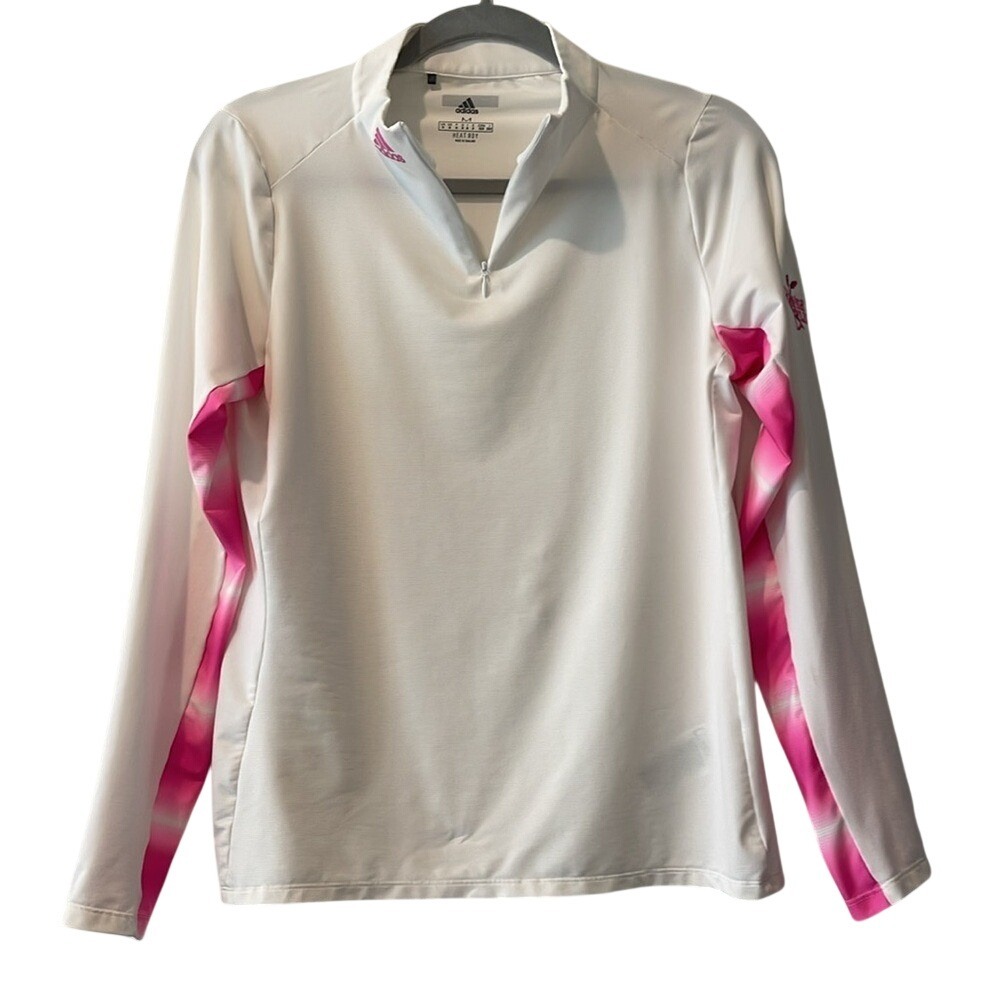 Adidas White Pink 1/4 Zip Heat Rdy Top M